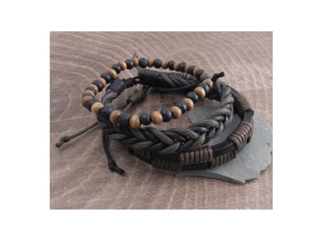 Hovedbilde AMIGAZ ROPE SLIDERS & WOOD BEAD BRACELET BROWN, 3 pk Armbånd